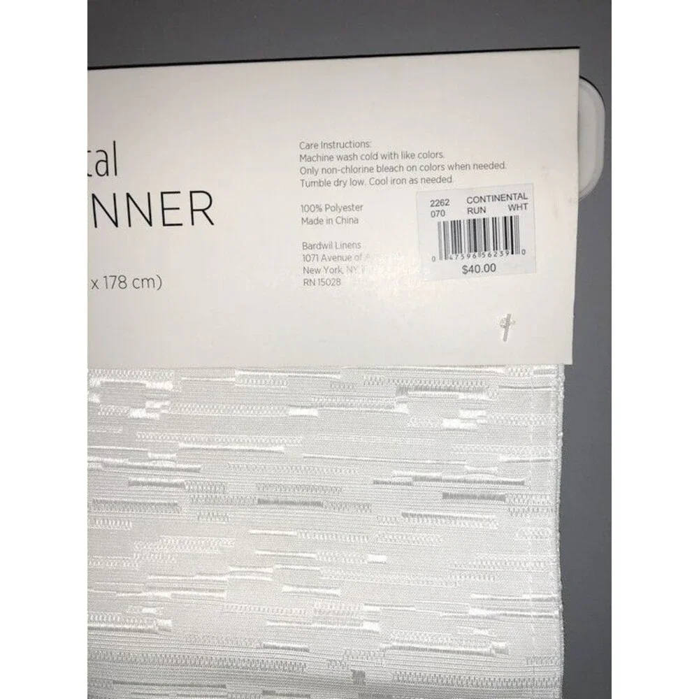Bardwil Continental Collection White Table Runner Polyester Easy Care 14x70